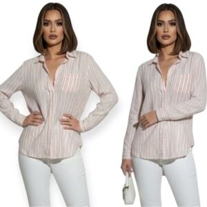 Frank and Eileen Grayson Women's Striped Blouse - Pink and White 5/xL. Euc